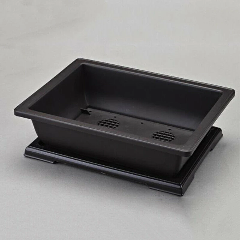 Rectangle Plastic for Bonsai Plants and Herb Gardens with Grid Drain System and Convenient Convex Edge Handling