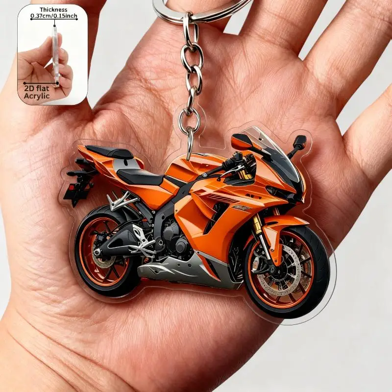 Acryl-Motorrad-Schlüsselanhänger, realistisches 2D-Flachdesign für Enthusiasten, Taschen- und Schlüsseldekoration – Detail 4