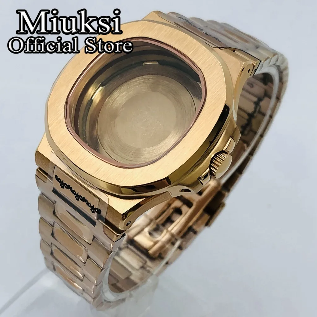 Miuksi 42mm rose gold watch case sapphire glass fit NH35 NH36 ETA2824 2836 Miyota8205 8215 PT5000 Mingzhu DG2813 3804 movement