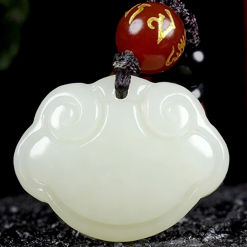 Fine Jewelry Natural Hetian Nephrite Jade White Jade Ruyi Lock Baby Lock Pendant
