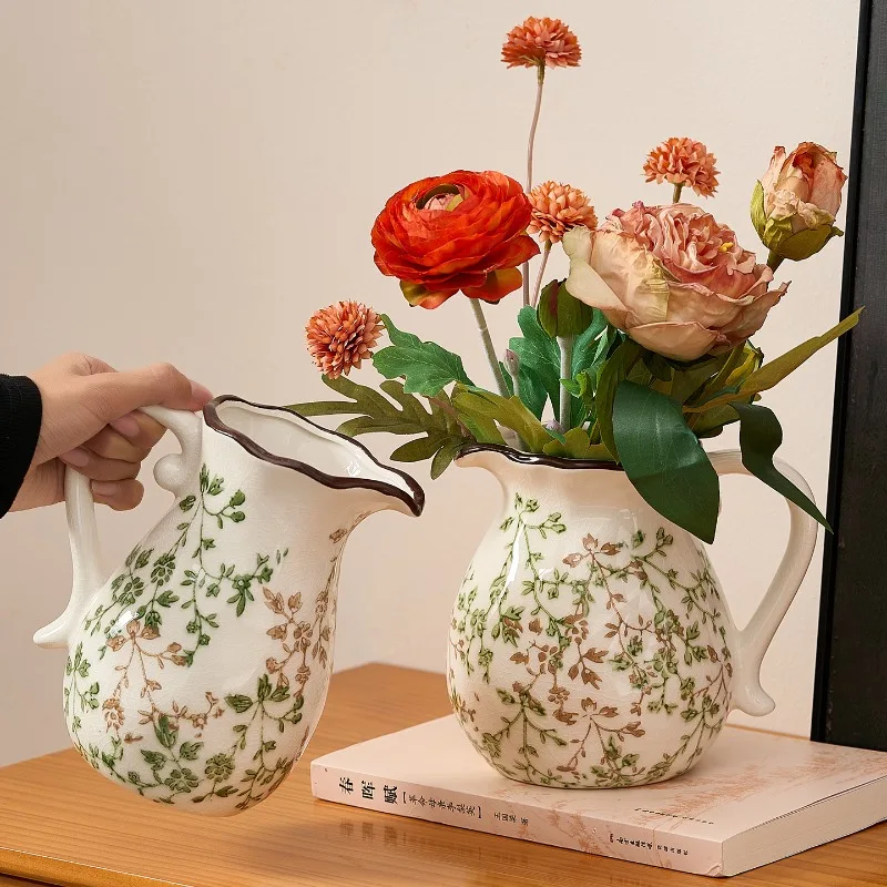 French ceramic milk pot vase, pastoral floral single-ear pot, living room dining table flower arrangement decoration