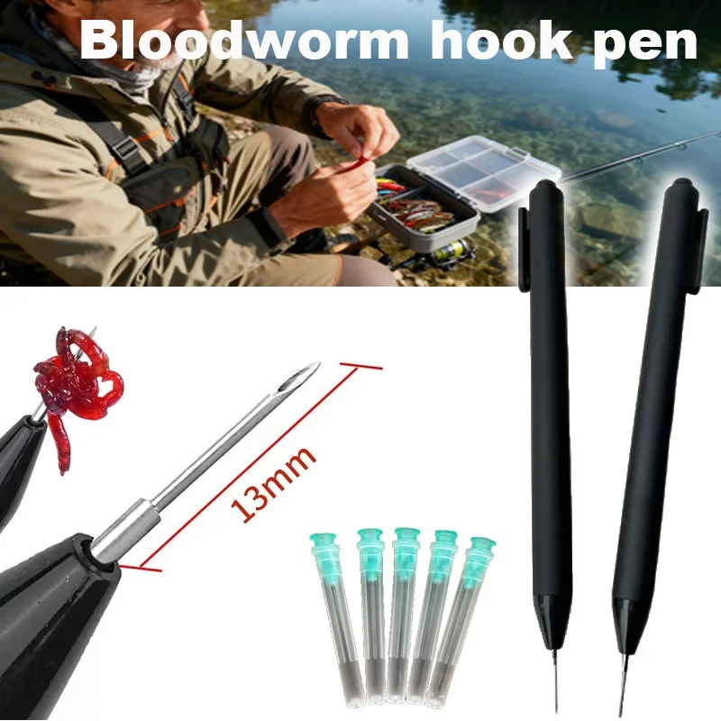 Live Bait Injector Bloodworm Earthworm Piercing Pen Bait Hook Fixing Device Press-Type Automatic Injector Fishing Accessories