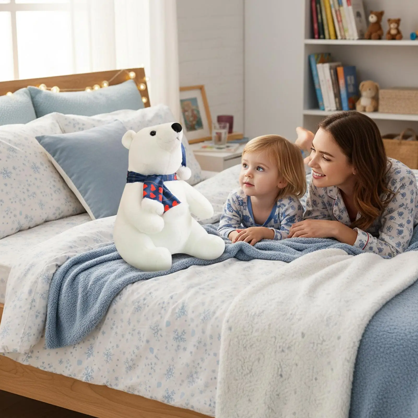 

Stuffed Polar Bear Plush Cute Christmas Plush Toy Polar Bear Wearing Scarf Soft Doll For Kids Girls Sofa Bedside Living Room