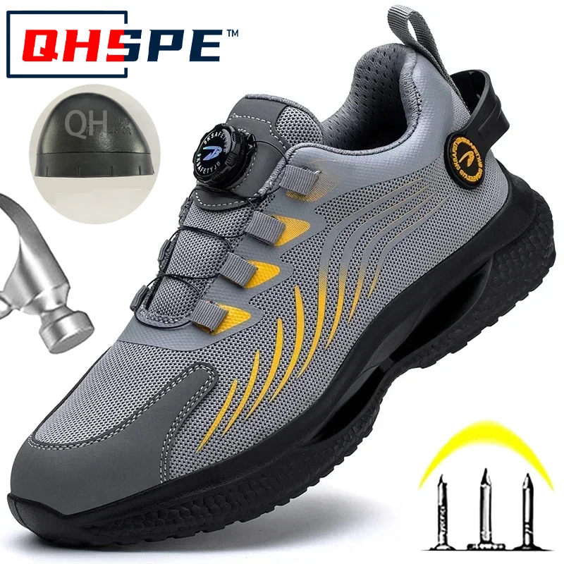 Przycisk obrotowy nowe obuwie ochronne męskie Anti-smash antyprzebiciowe obuwie robocze modne męskie buty sportowe bezpieczeństwo buty ochronne męskie