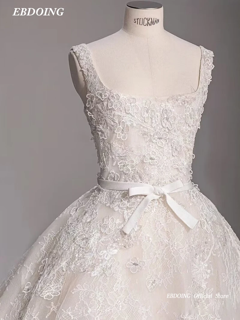 Mais novo vestido de casamento a line para noiva renda gola quadrada com longo-aberto voltar sem mangas feito sob encomenda mais tamanho vestidos de novias