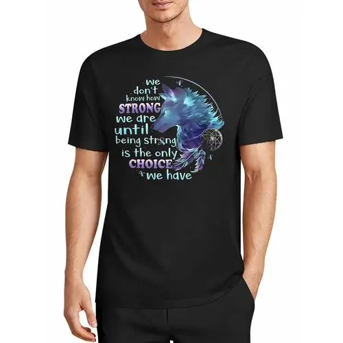 Starry Sky Wolf Head Dreamcatcher Inspirational English Slogan Print Black T-Shirt
