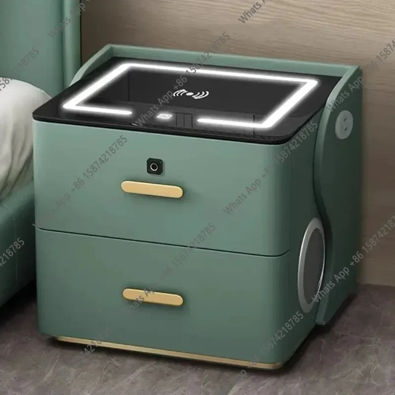 A Speaker Nightstands Wireless Charger Nachttisch Room Decoration Smart Charging Table Nightstands Fingerprint Lock Bluetooth