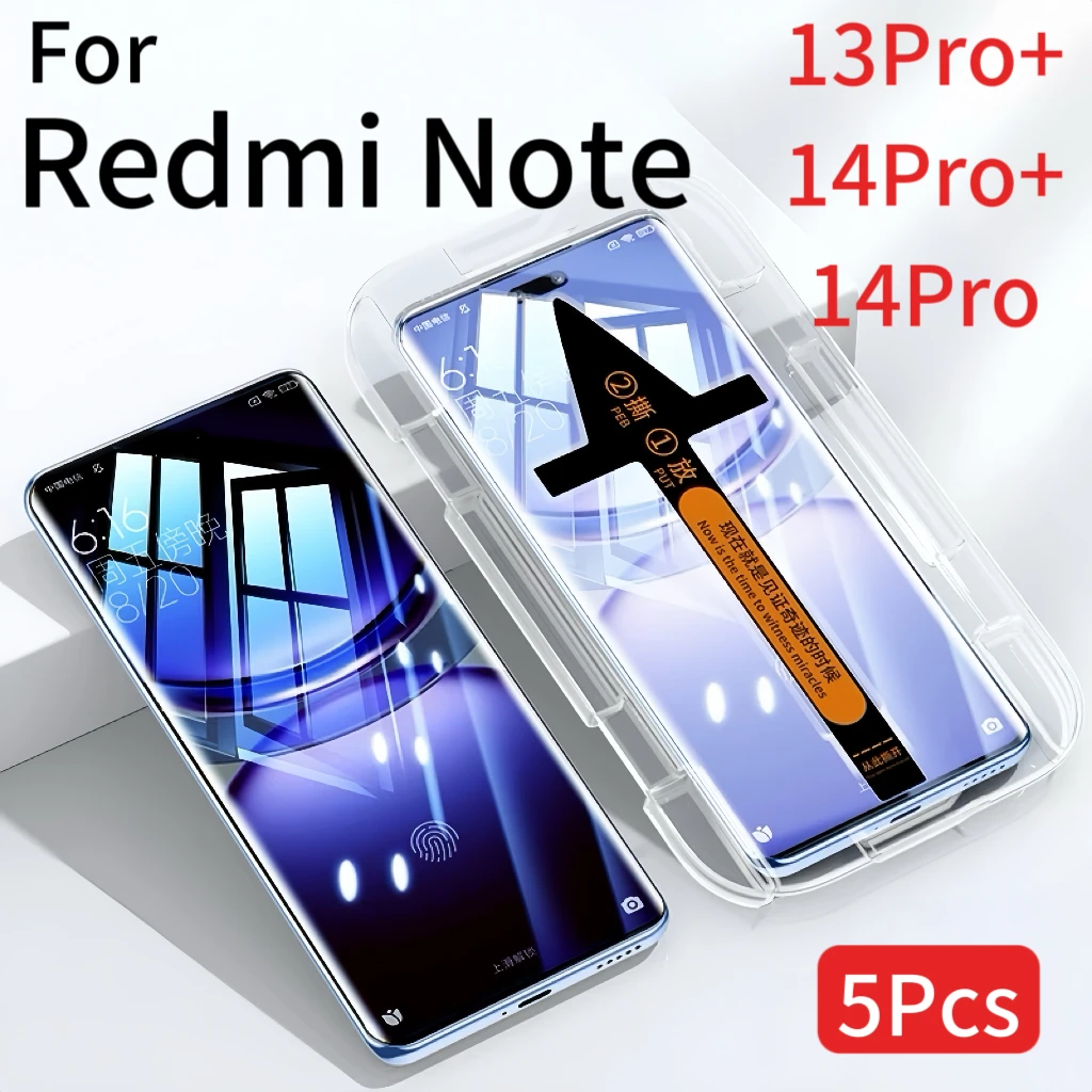 

5Pcs Xiaomi Redmi Note 13 14 Pro Plus Toughened Glass Screen Protector with Easy Install Kit