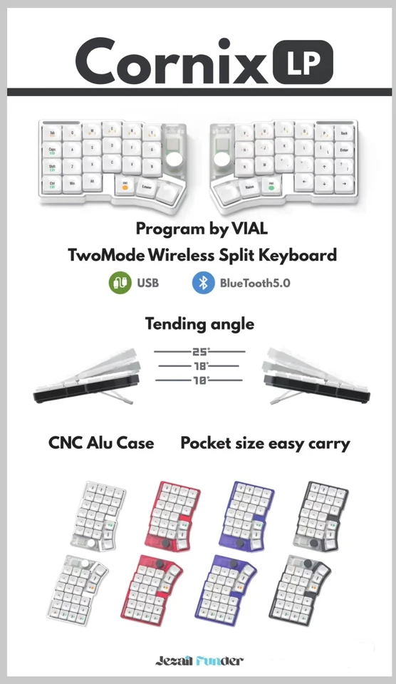 Jezail Funder Cornix Split Keyboard Low Profile CNC Aluminum Case