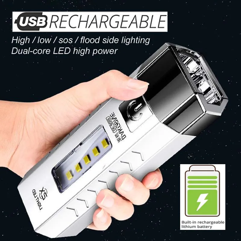 

High Quality Powerful LED Flashlight Tactical Flashlight Rechargeable USB 18650 Outdoor Camping Led Flashlight free shipping 2pc