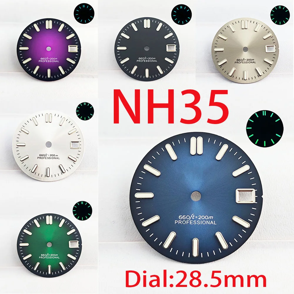 Часы 28,5 мм циферблат NH35 циферблат синий светящийся корпус 36 мм 39 мм NH35 NH36 автоматический механический механизм ремешок для часов аксессуары