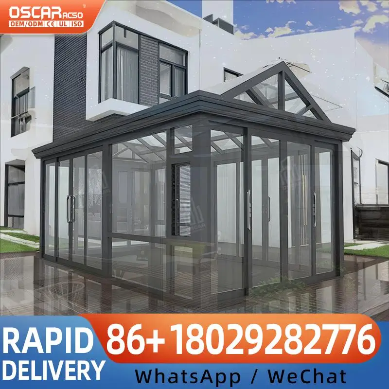 Folding Powder Coated Aluminum Glass Sunroom with Sealed Joints Wind Rainproof Four Season Eco Friendly LED Customizable for Gar