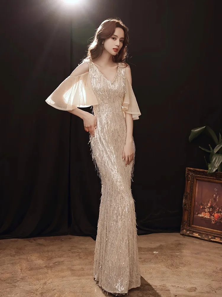 

Длинное вечернее платье Ele со сверкающими пайетками и юбкой с хвостом Fi Host Formal Ball Dr 2025 Новая элитная женская мода