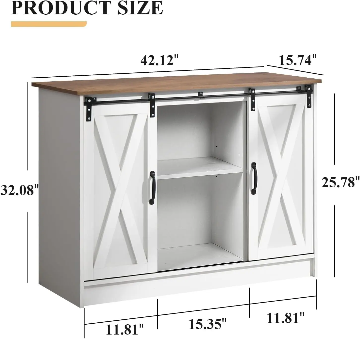 

Farmhouse Coffee Bar with Sliding Barn Doors, 42”Coffee Bar Cabinet with Adjustable Shelves for Kitchen, Buffet Cabinet, White