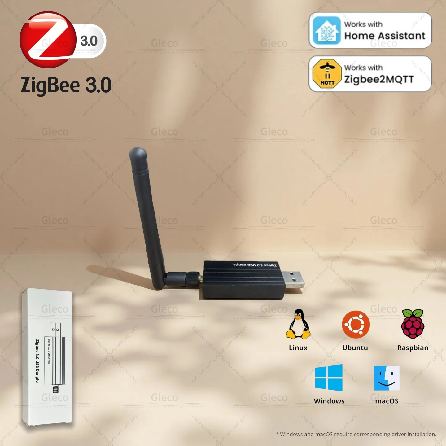 Zigbee 3.0 USB Dongle avec antenne maison intelligente sans fil universel Zigbee passerelle Hub Support Assistant à domicile Zigbee 2MQTT, OpenHAB
