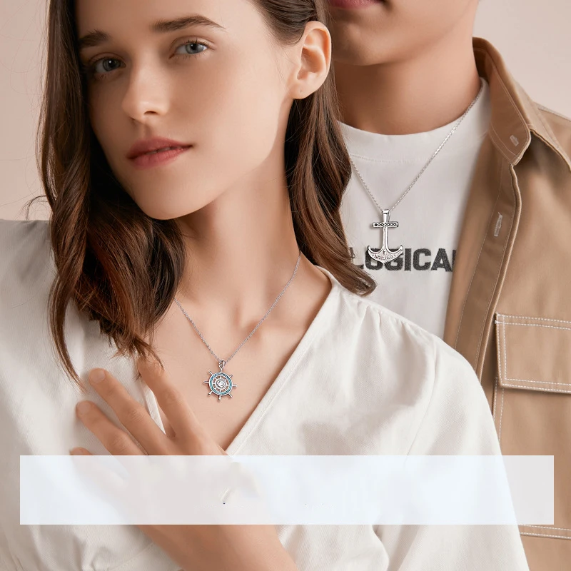 جديد حار بيع زوجين فضية اللون الايبوكسي سفينة الدفة مرساة السفينة قلادة موضة الاتجاه مجوهرات هدية DZ0037 #3