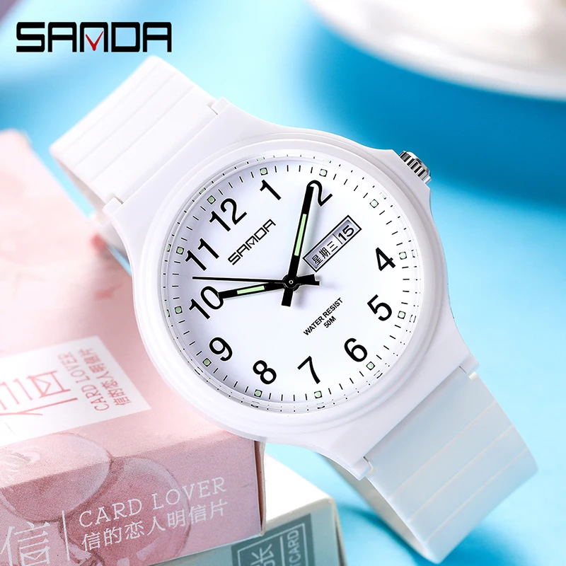 2022 Fashion Sanda Top Brand Women Quartz Watches Minimalism Style Ladies Wristwatch Black White Waterproof Watch Clock Reloj