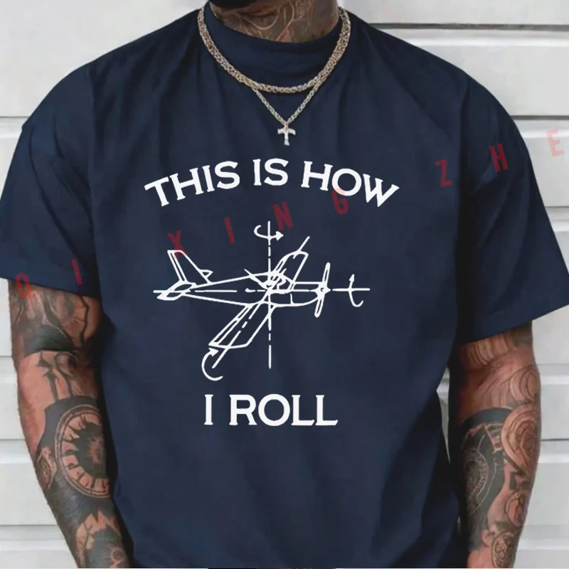2026 Men T Shirt Airplane Pilot Flying Airplane Print Motorcycle T-Shirt Cotton Men‘s Summer Short Sleeve Tops Tee