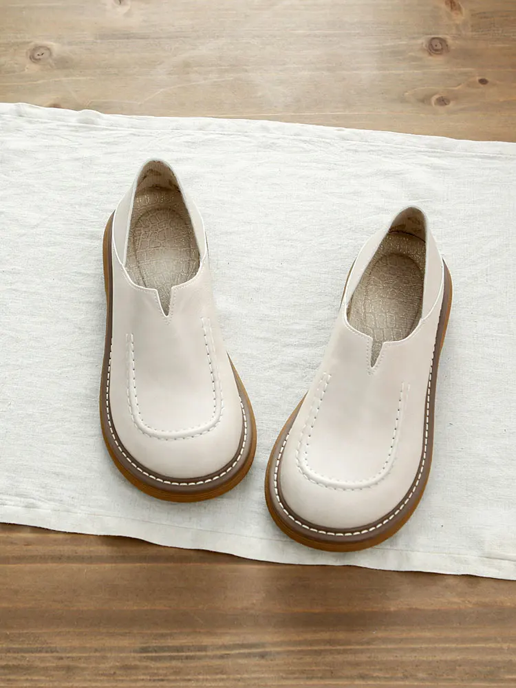 

Comfortable Casual Thick Bottom Big Head Slip-On Shoes Fashionable Spring Summer New Style Soft Leather Flat Heel Anti-Slip