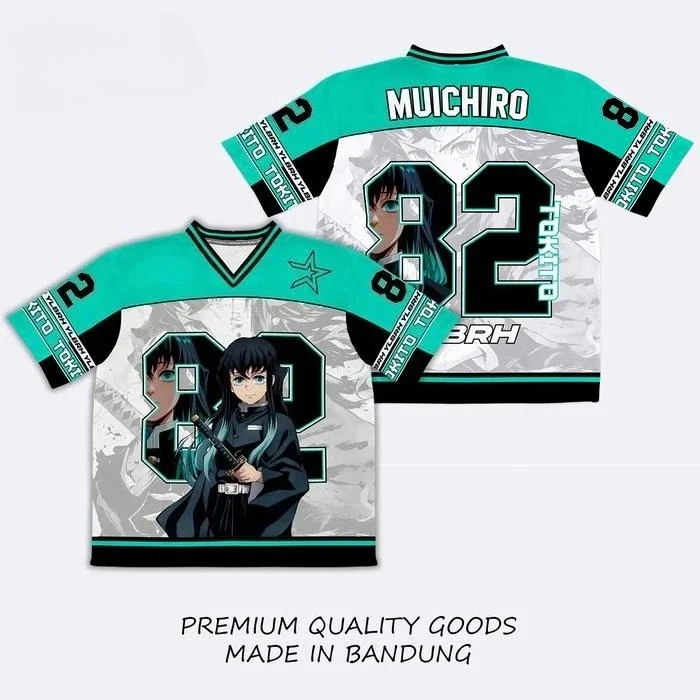 Nueva Camiseta de Fútbol 2026 de Bandai, Anime Japonés Demon Slayer, Muichiro Tokito, Mist Hashira, 2025, Color Verde Azulado, Negro y Blanco, Ropa Urbana de Anime