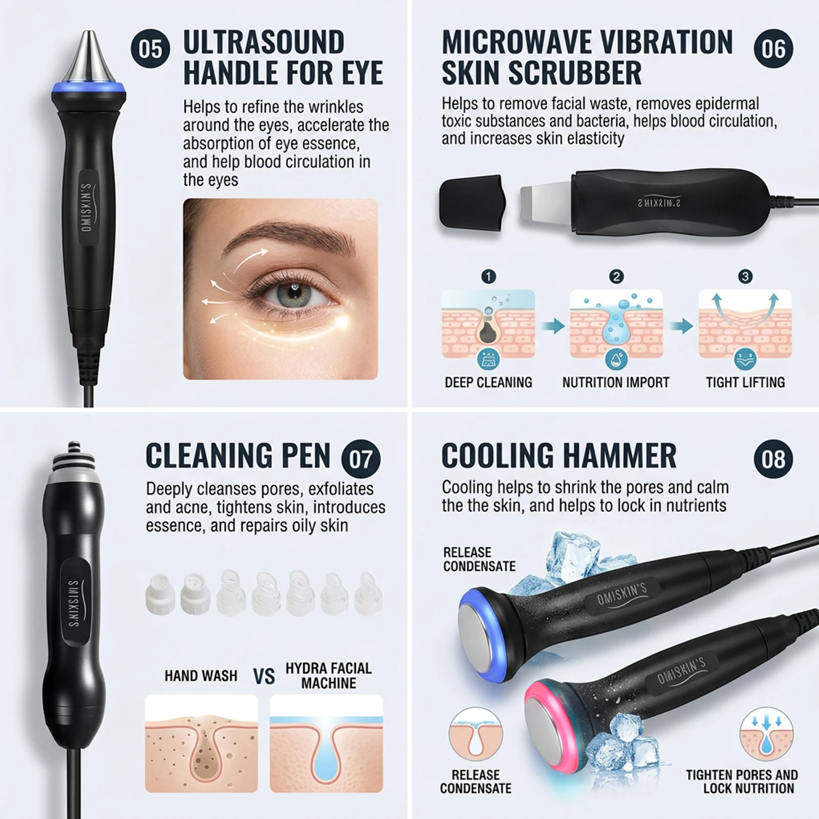 Podofo 10-in-1 Professionelles Gesichts-Schönheitsgerät Hydra Facial Maschine Hydrodermabrasion Aqua Peeling Sauerstoff-Jet Tiefenreinigung Hautstraffung Verjüngung Aufhellung Schönheitsmaschine Salon SPA Hautpflegegerät – Detail 9
