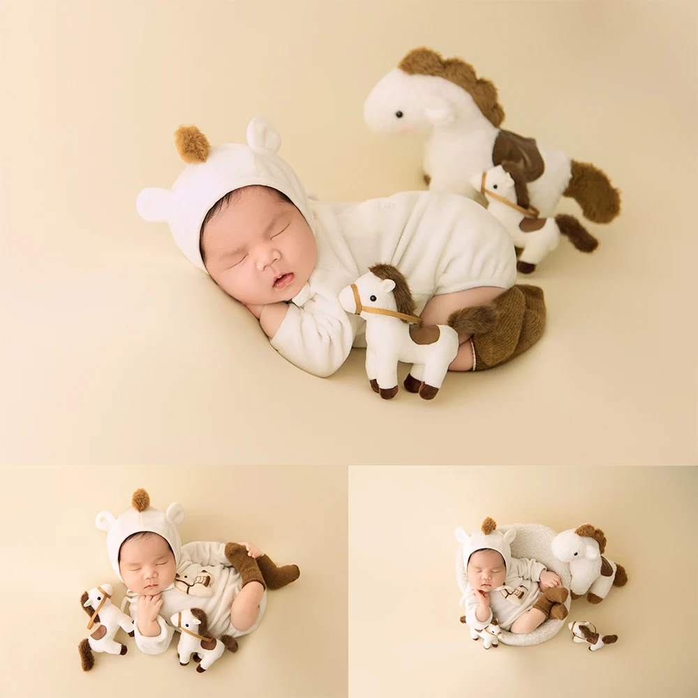 Newborn Photography Pony Theme Props Plush Pony Costume Cute Horse Doll Props Studio Professional 0-1 Month Baby Photo Accessory