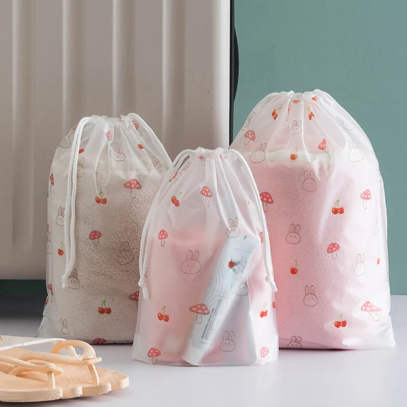 3pcs Transparent Drawstring Storage Bag Clothes Underwear Shoes Organizer Pouch Travel Toiletries Cosmetic Cartoon Storage Bag