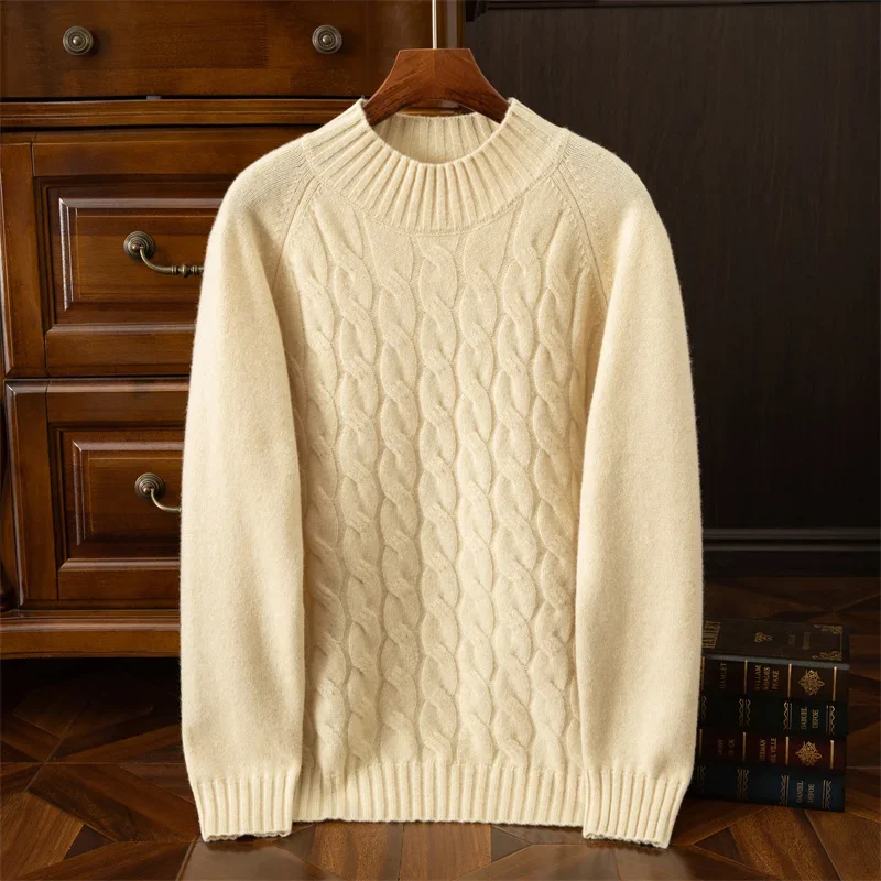 Autumn and winter 100% cashmere leisure business simple and versatile Fried Dough Twists round neck cashmere sweater