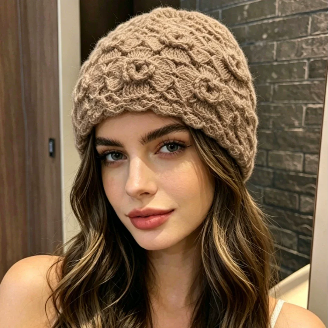 Clearance Sale Knitted hat winter women's retro literature and art lace flower hollow toe cap women fashion beret woolen cap