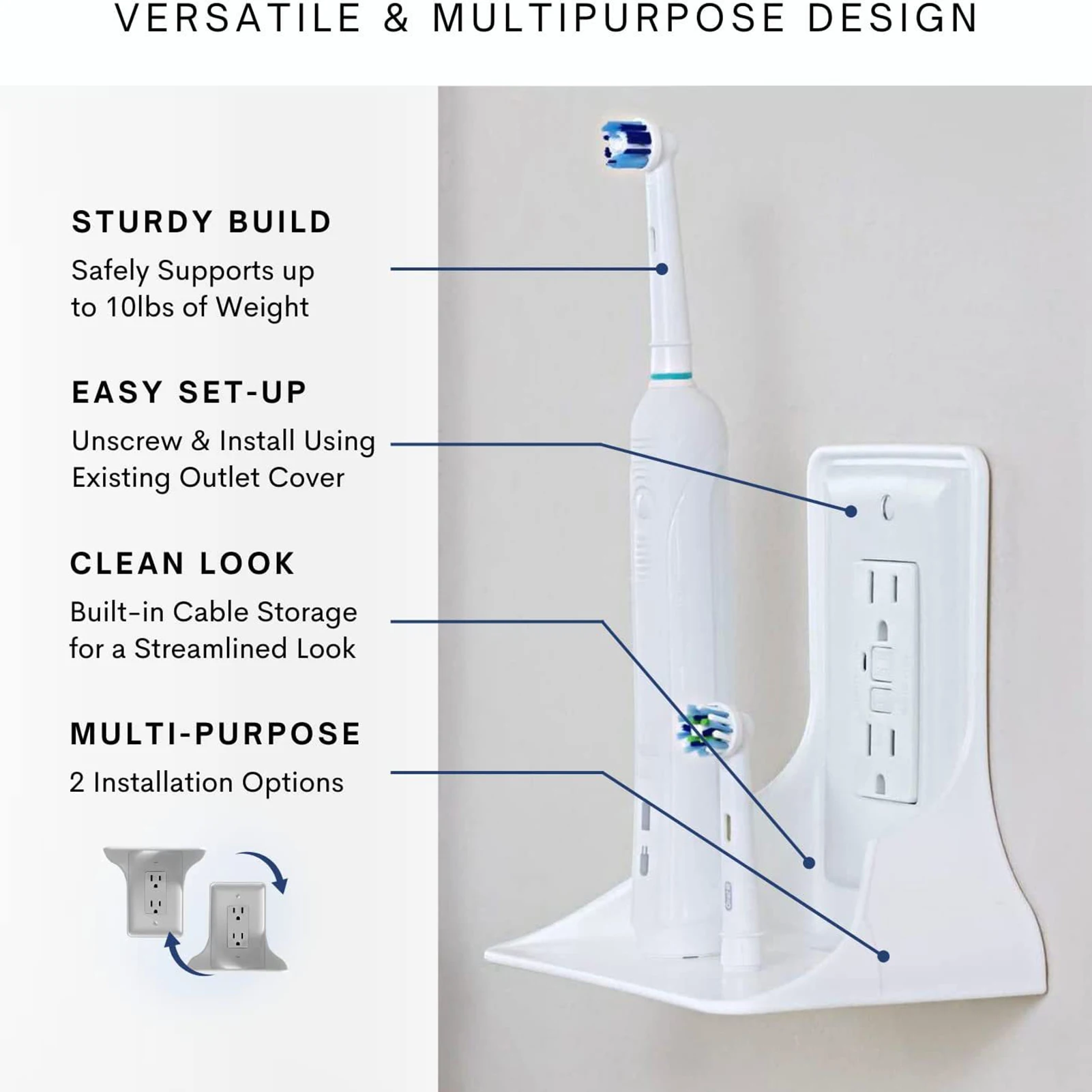 Estante de salida de pared, práctico soporte de carga para teléfono móvil, resistente, con Cable Usb, para el hogar, baños, cocinas y salas de estar