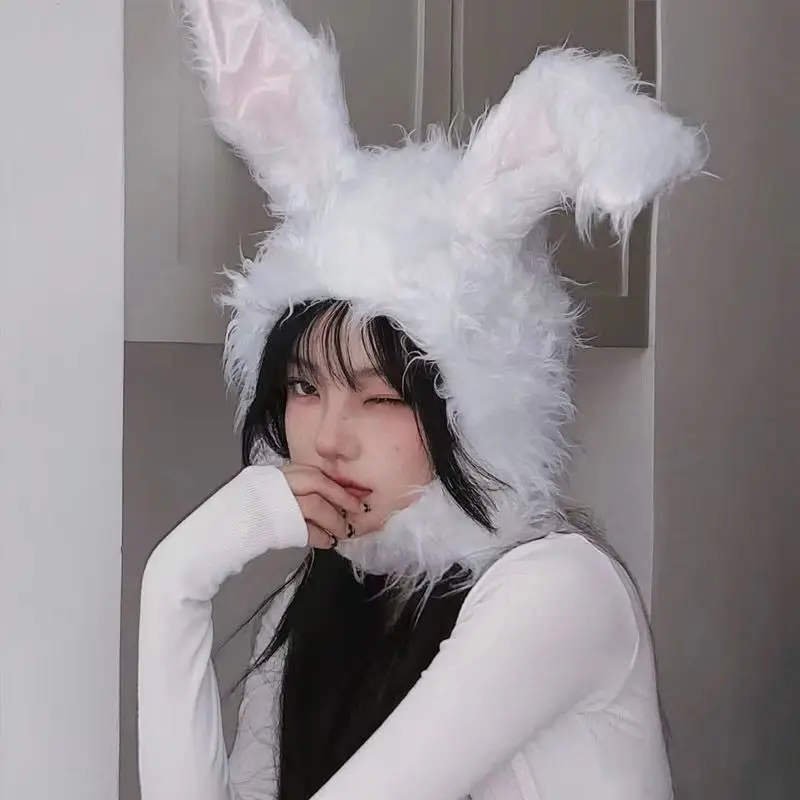 

Winter Autumn Warm Hats Women Cute Rabbit Ears Hats Party Cosplay For Beanie Hat Plush Ear Protection Hat Long Ear Pullover