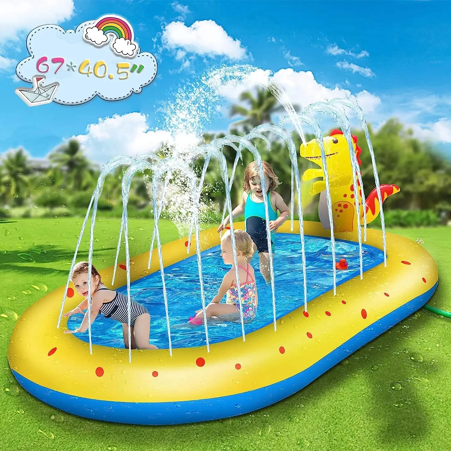 Piscina inflable con aspersor de dinosaurios para niños, almohadilla antisalpicaduras para patio trasero, juguetes acuáticos para exteriores, Verano