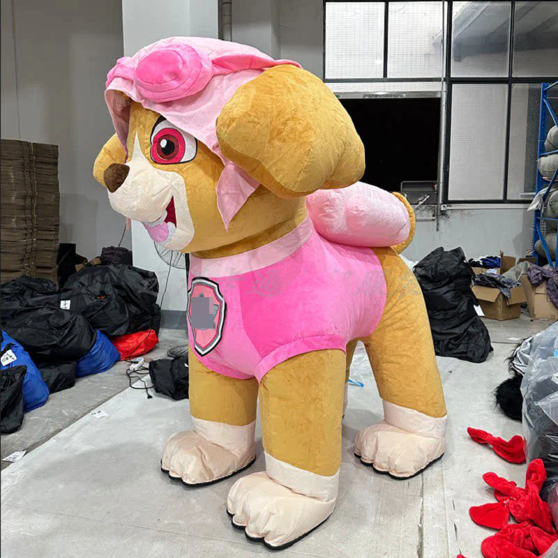 Riesiges PAW Blaues Hunde-Aufblaskostüm Cartoon-Puppe Weiß-Rosa Hunde-Maskottchen-Kostüm für Erwachsene Niedliche Cosplay-Kleidung Halloween-Party