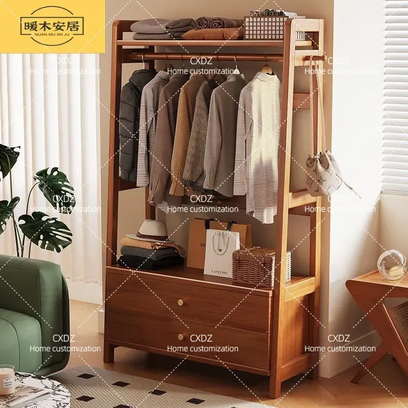 New Chinese Style Solid Wood Coat Rack Large Capacity Floor to Ceiling Wardrobe Bedroom Cloakroom Storage Cabinet for Home