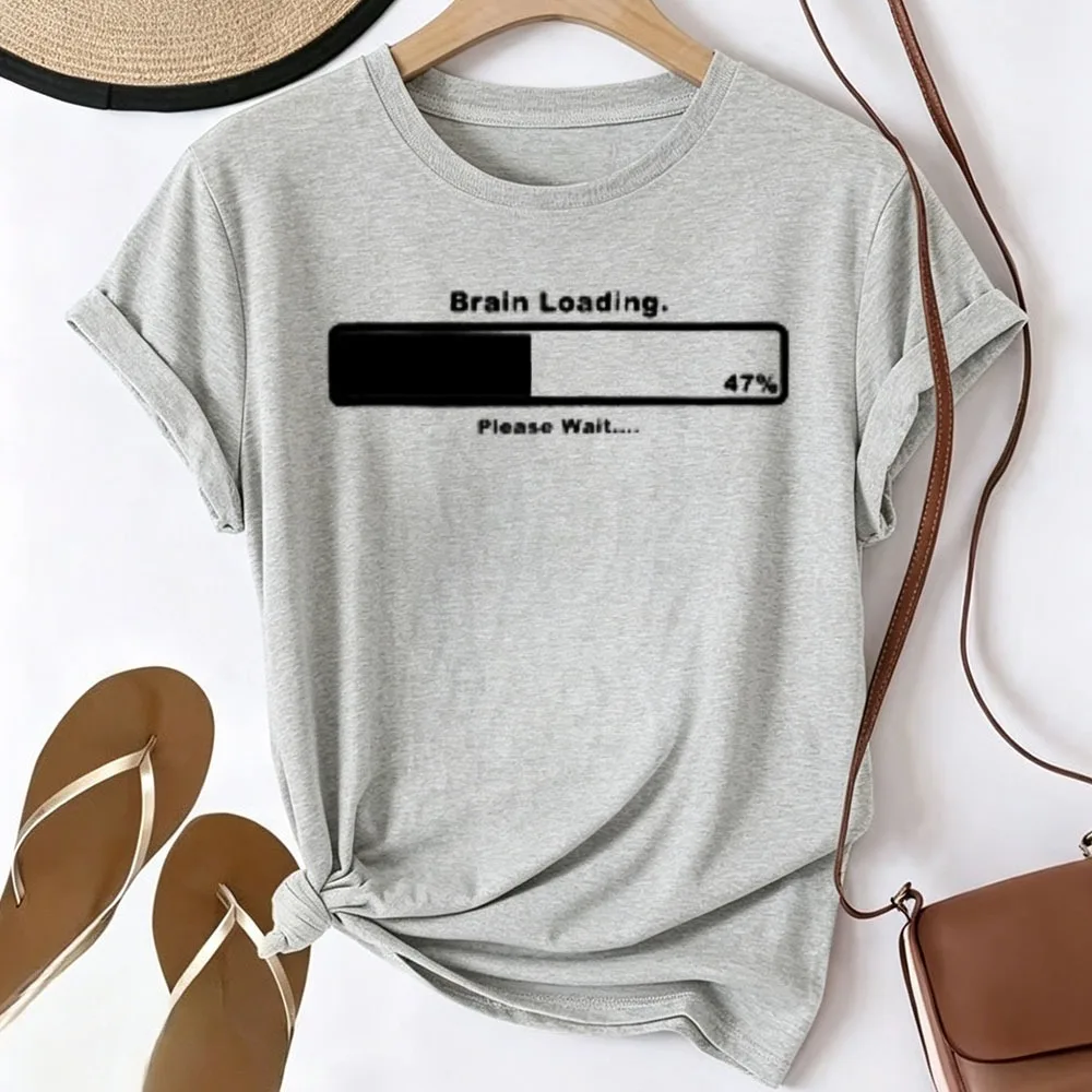 Brain Loading Please Wait 47% Progress Bar Graphic T-shirt Men Women Funny Geek Programmer Quote Print Tee Computer Nerd Humor