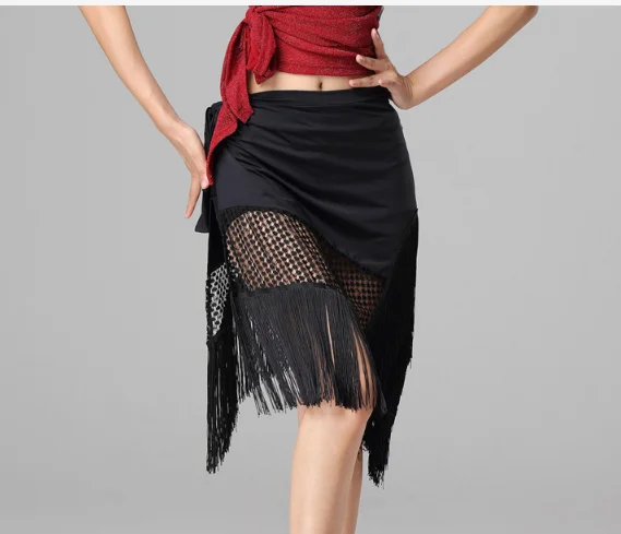 1pcs/lot woman latin dancing skirt female tassel patchwork latin Cha Cha Rumba Samba Fringe skirt