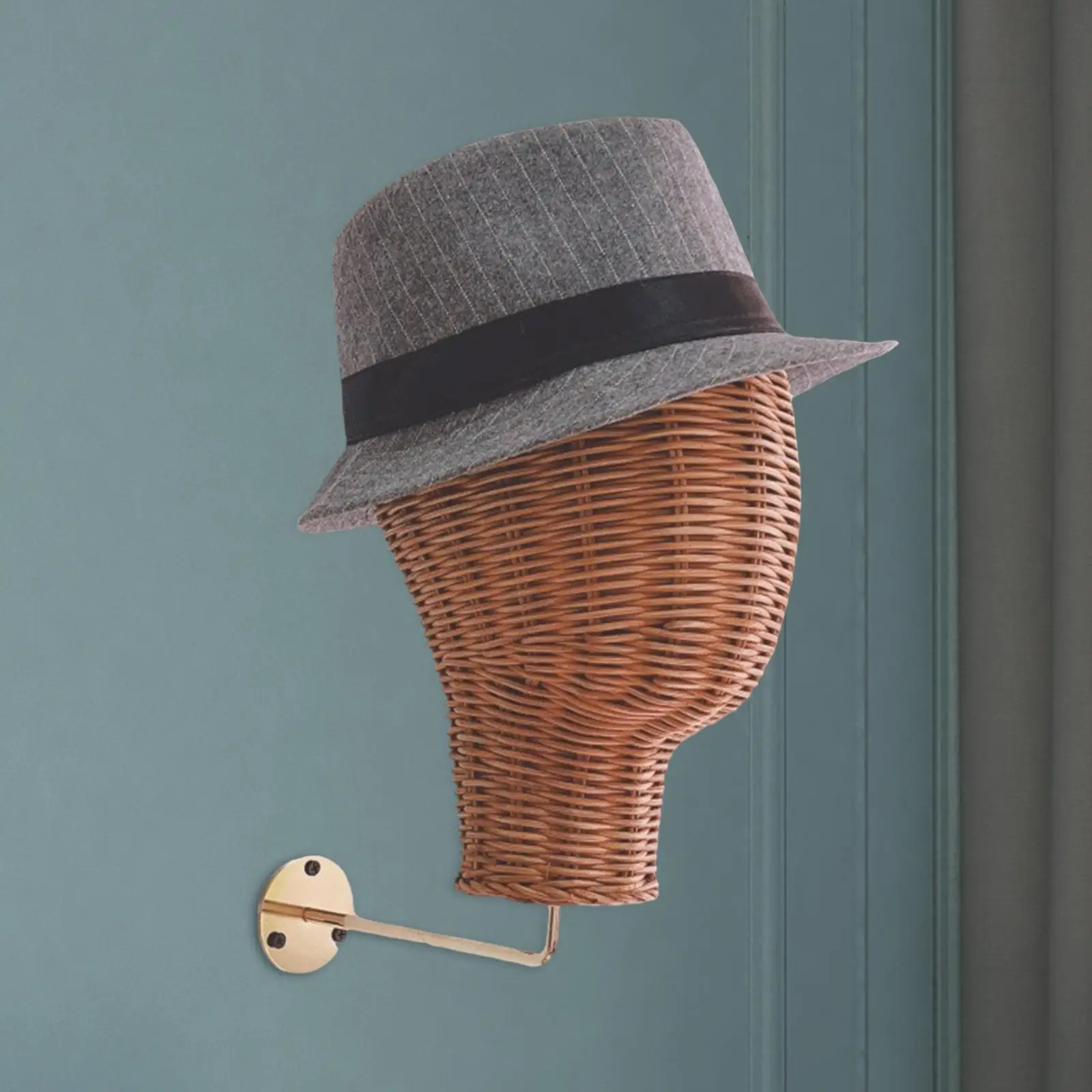 

Wall Mount Mannequin Head Rattan Wig Holder for Headphone Glasses Headset