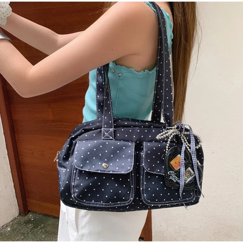 Schultertasche mit mehreren Taschen und Sternenmuster, gepunktet, für Damen, Canvas-Tragetasche, koreanische süße, niedliche, lässige Handtasche für Pendler und Reisen – Detail 32
