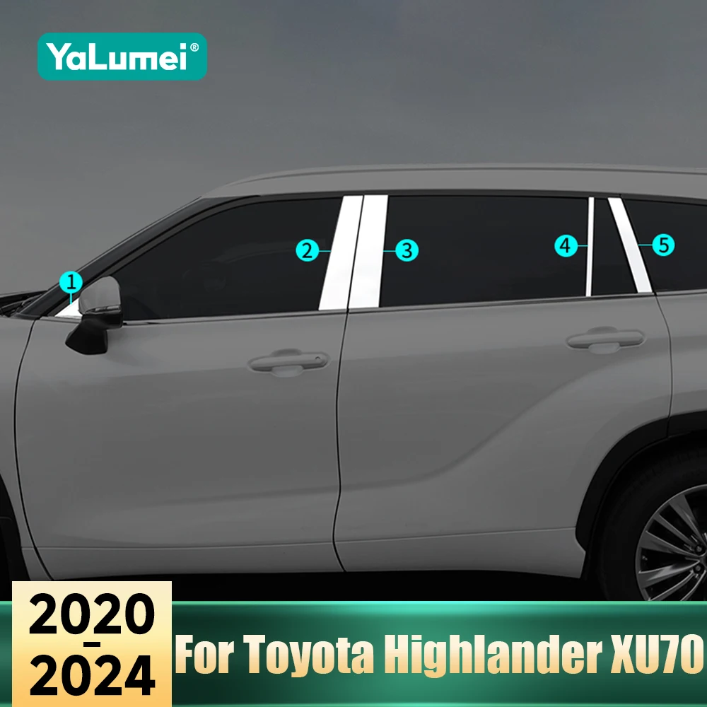 

For Toyota Highlander XU70 Kluger Hybrid 2020 2021 2022 2023 2024 Stainless Car Door Window B CPillar Posts Trim Cover Sticker