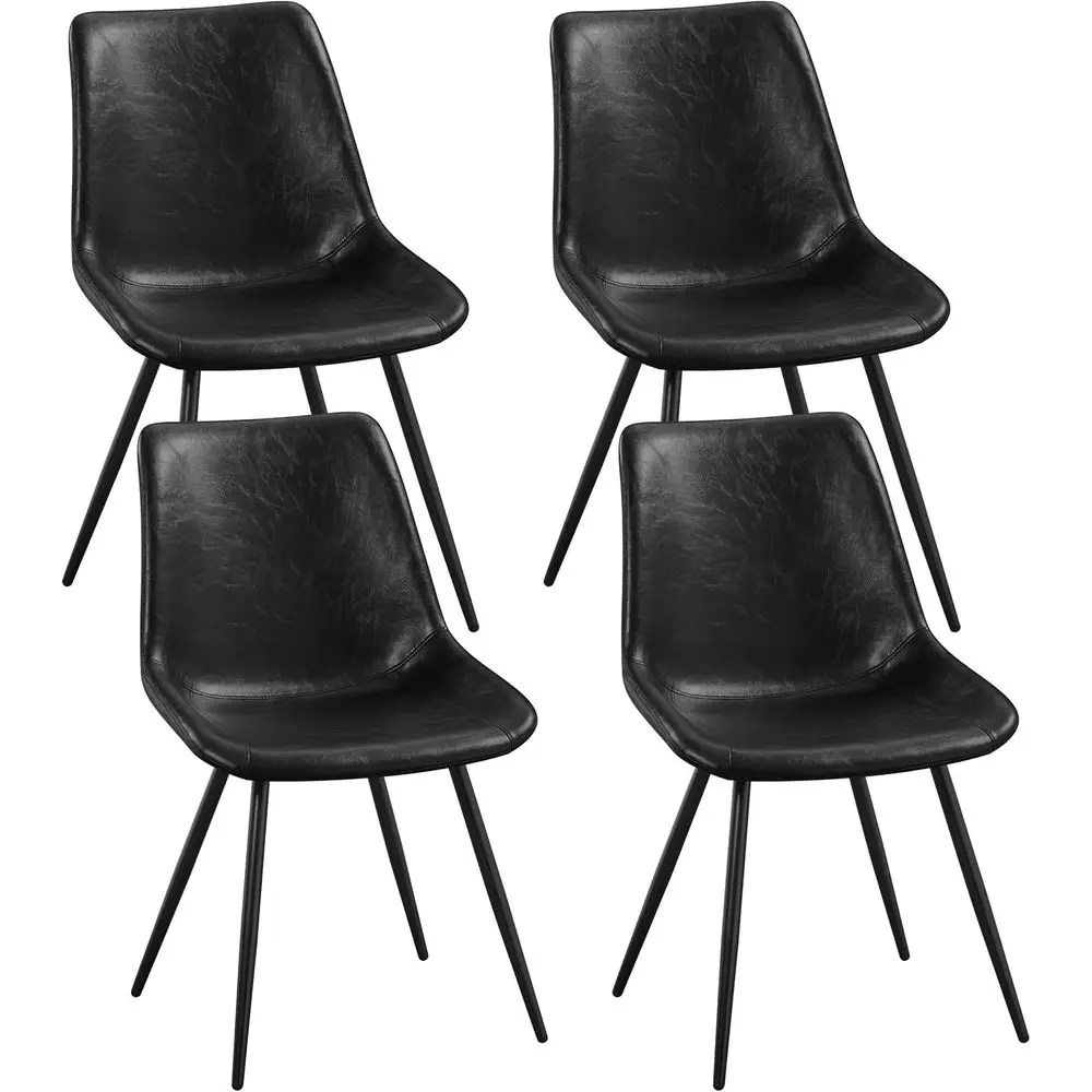 

Set of 4 Upholstered Dining Chairs with Faux Leather Seats and Metal Legs, Black, for Home Kitchen, Arm Design
