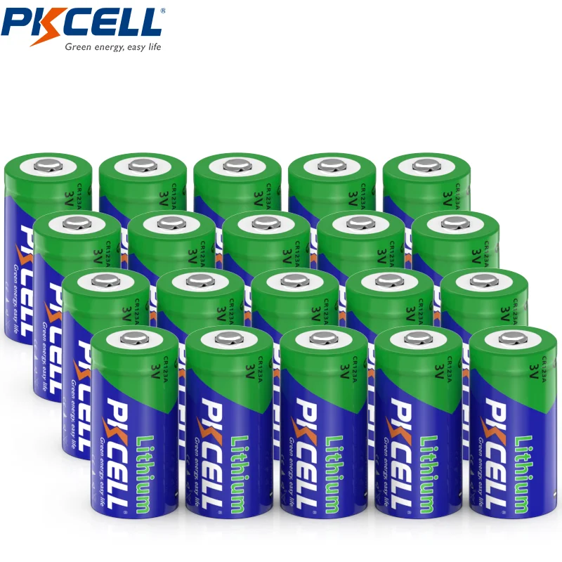 20 Pack PKCELL CR123A 3V Lithium Battery 3 Volt CR17335 CR17345 DL123A 123A Lithium Batteries For High Intensity Flashlight