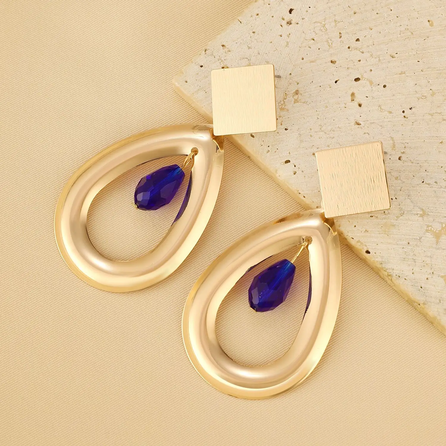Exaggerated Big Geometric Pendant Drop Earrings for Women 2024 Trend Vintage Gold Color Alloy Waterdrop Hanging Piercing Jewelry