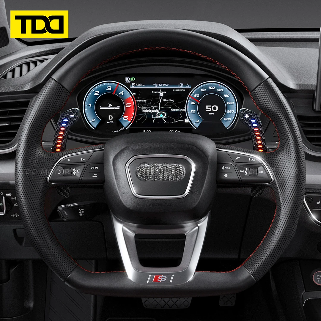 Carbon Fiber Magnetic LED Paddle Shifter For Audi A1 A3 A5 A8 Q3 Q4 Q5 Q7 Q8 S1 S3 S5 SQ5 SQ8 RS3 RS5 RSQ5 Paddle Shifter 