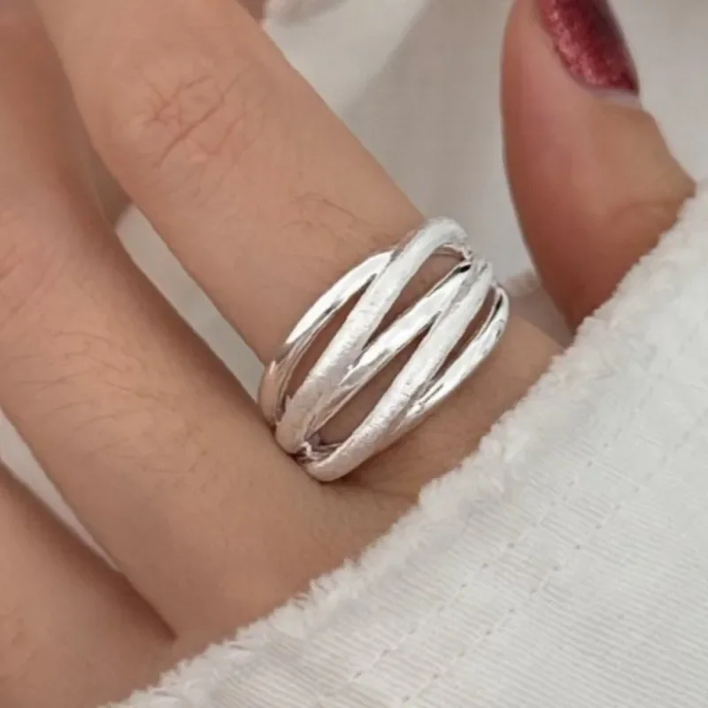 

Кольцо VENTFILLE из стерлингового серебра 925 пробы с глазурью для женщин, многослойная линия, геометрическая регулируемая ювелирная продукция, подарок, дропшиппинг