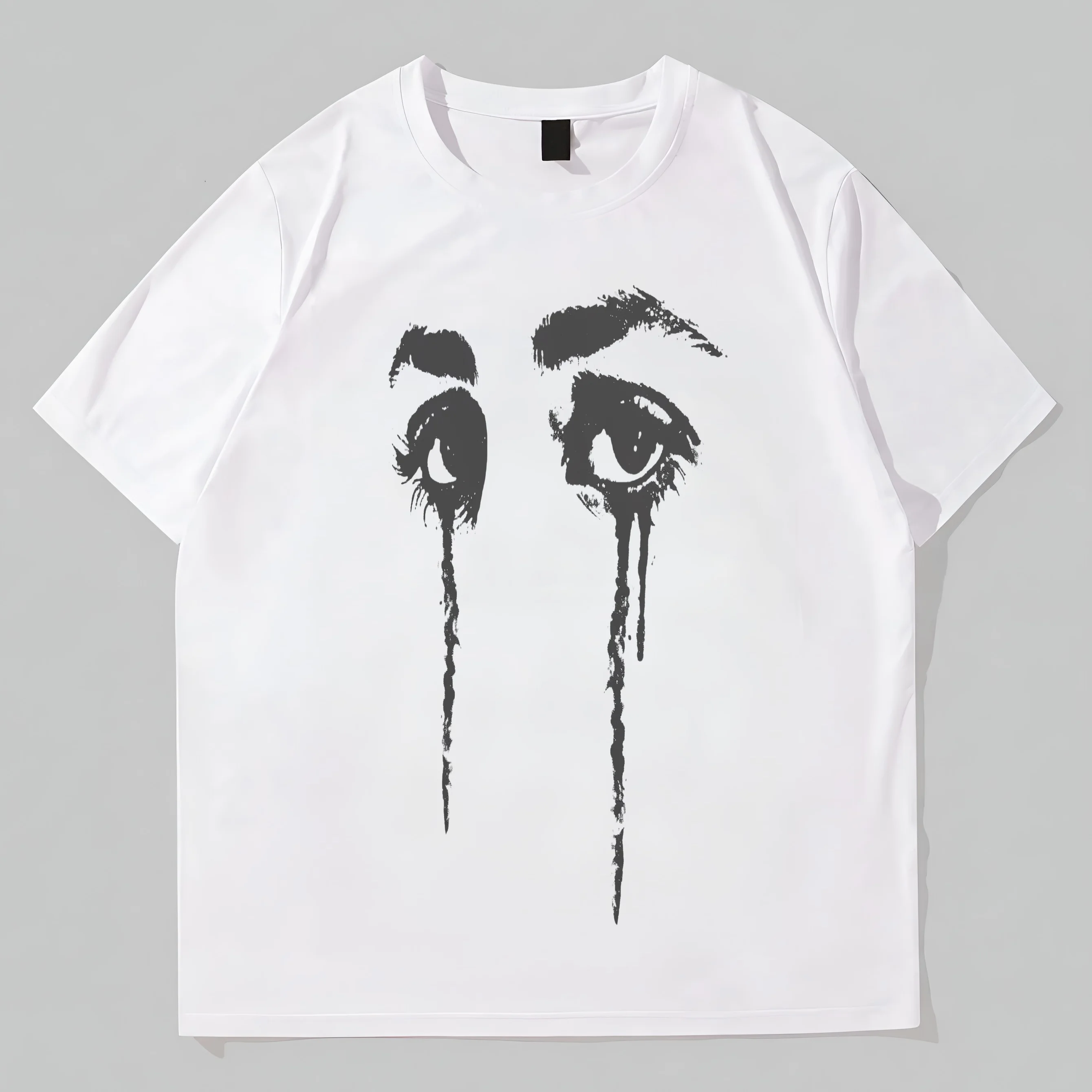 

Teevo White Round Neck Short Sleeve T-Shirt with Creative Eye Tear Print for Casual Wear