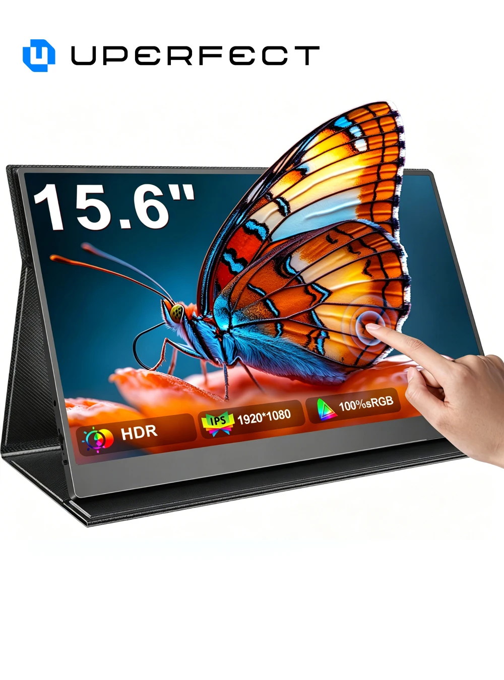 Monitor portátil táctil UPERFECT de 15,6", 100% sRGB, 1080P IPS, multitáctil de 10 puntos, con compatibilidad VESA y funda; segunda