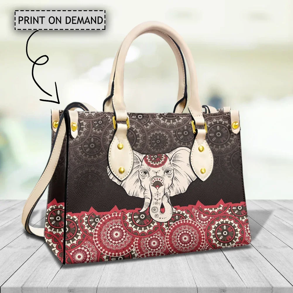 Mandala Elephant Women's Handbag High Quality Elegant Party Shoulder Bags Tribal Bohemian Printing Female Ladies Hand Strap Tote