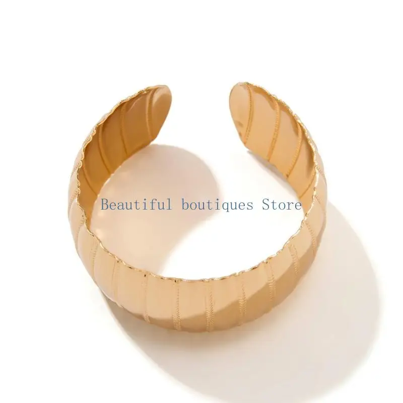 U4LF سوار عريض أنيق قابل للتعديل أساور للجنسين مجوهرات موضة مجوهرات معدنية نسيج معدني هدية للمرأة والرجل #2