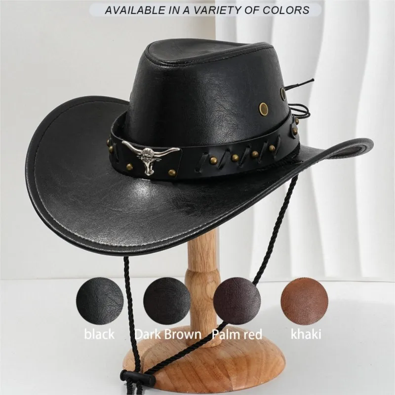 

Men's and women's leather hats spiritual cowhide rivet belt
