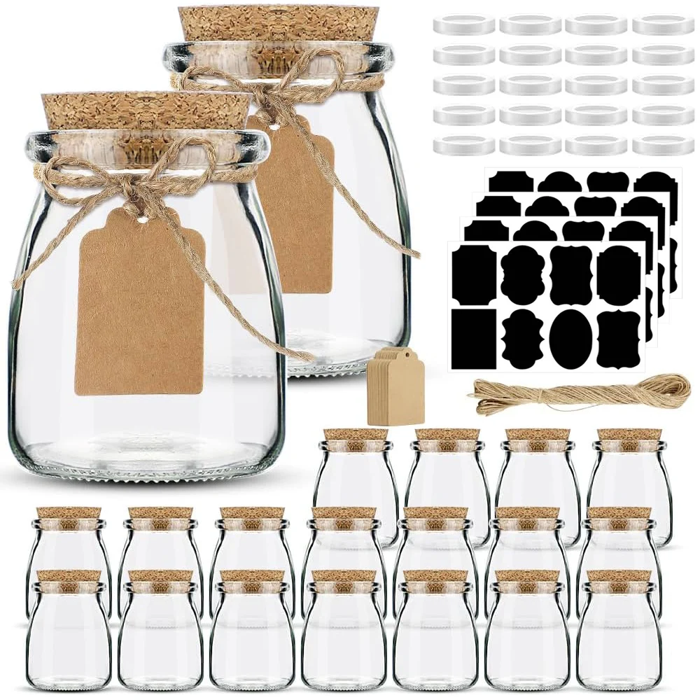 7oz Small Glass Jars with Cork Lids, Yogurt Container with PE Lids for Candy, Cake, Pudding, Yogurt, Jam, Empty Candle